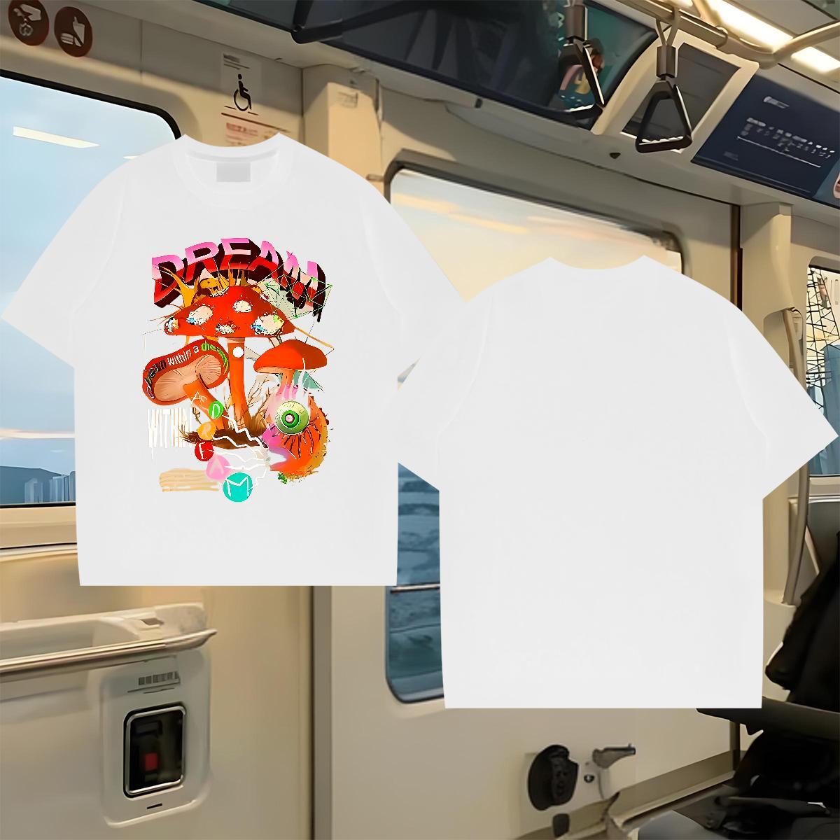 Fashion Designer T Shirts Men 100% Cotton 230g mushroom Street wear Hip Hop Wear O-Neck Short Sleeve Cool Tshirts Custom Print Plus Size