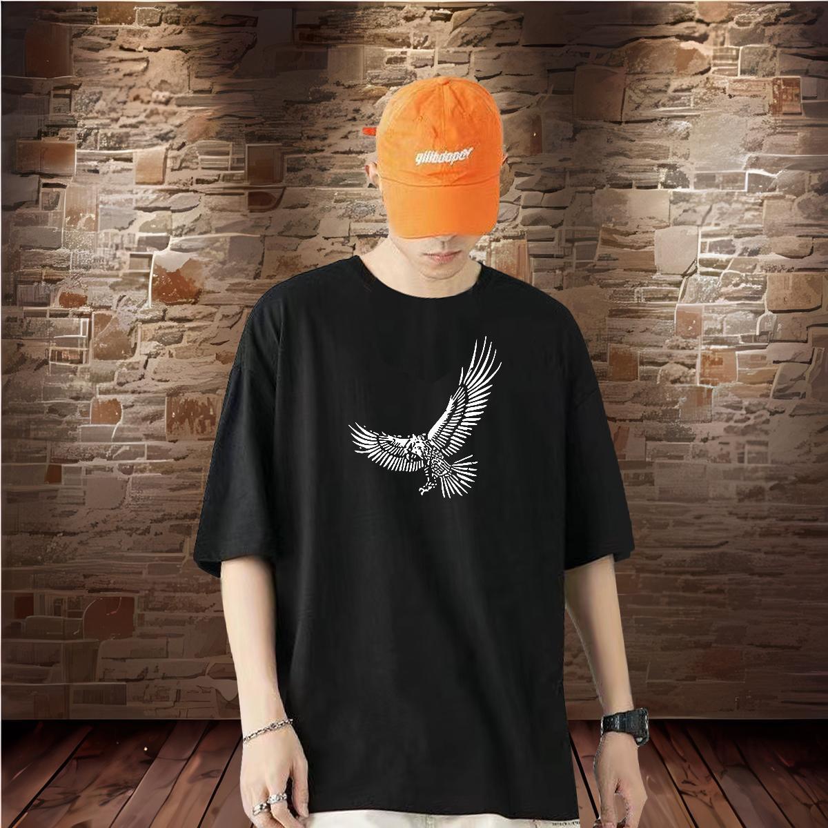 Classic T Shirts Men 230g Cotton eagle Street Tops Shirt Crew Neck Brand Men Tops Tees Floral Print