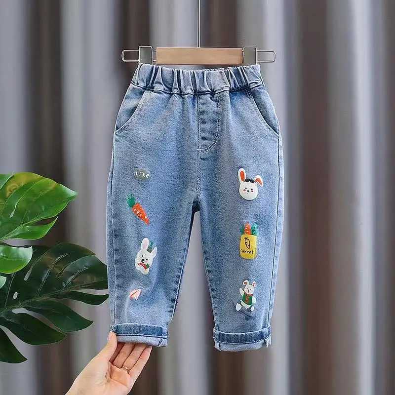 Childrens jeans spring autumn carrot rabbit print elastic childrens girls outdoor slides baby pants W241227