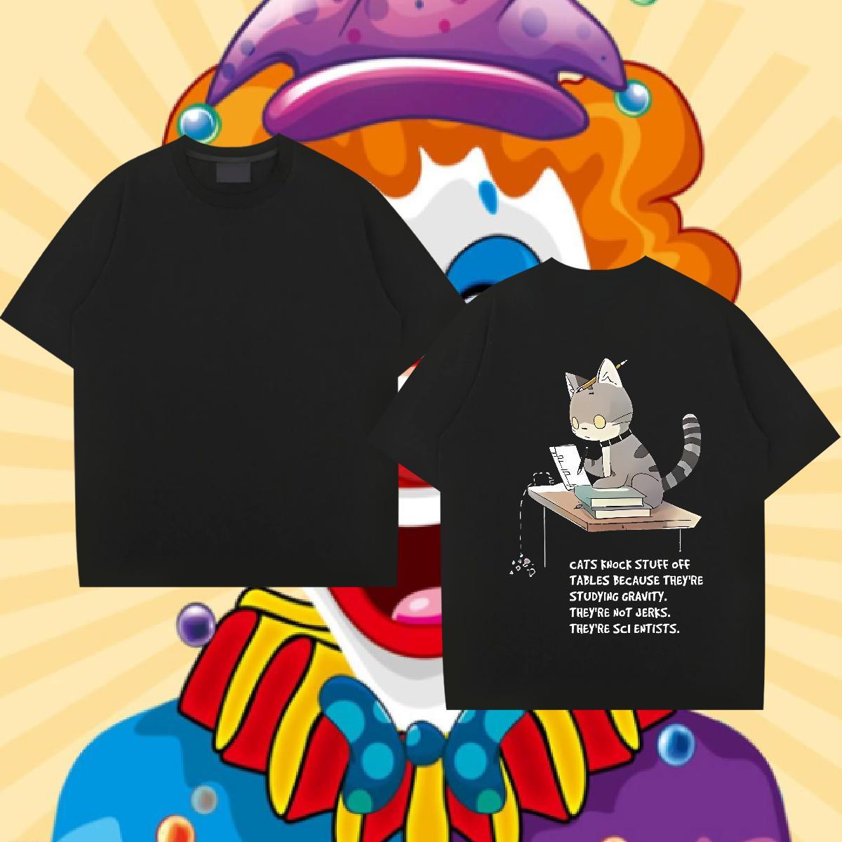 2024 Summer T Shirts Men 230g Cotton cat Hip Hop Top Tees Crew Neck Breathable TOP Quality Men Tops Tees Plus Size Cartoon