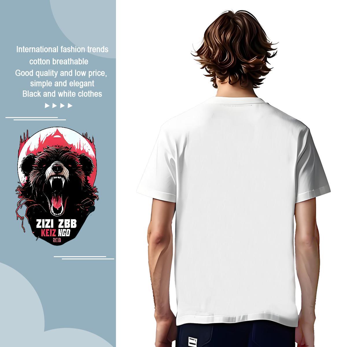 High Quality Men Clothes T-Shirt 230g Pure Cotton bear T shirt Summer Casual Short Sleeve Soft Custom Print Plus Size Casual New Clothings