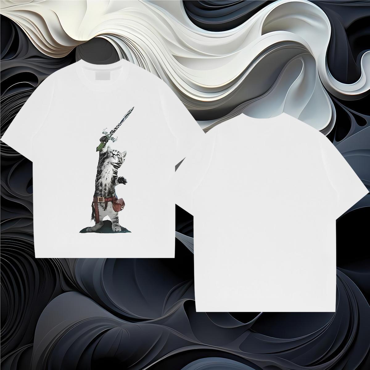 2024 Summer T Shirts Men 230g Pure Cotton cat Hip Hop Tops Short Sleeve Soft Classic Couples T Shirts Custom Printed