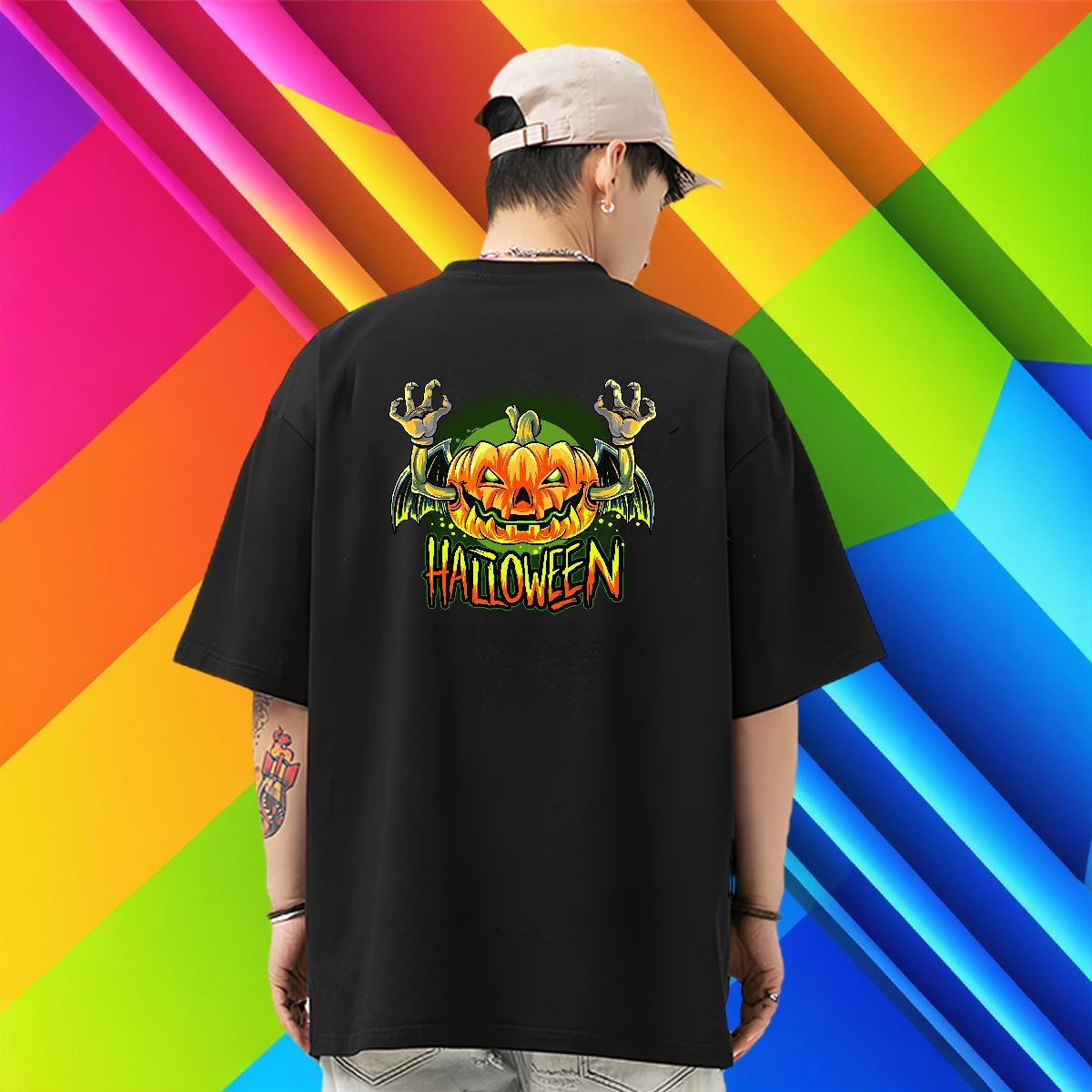 Fashion Casual Men T Shirts 230g 100% Cotton pumpkin Street Casual Tshirts Breathable Short Sleeve Loose Fit Mens Tshirts Plus Size Custom