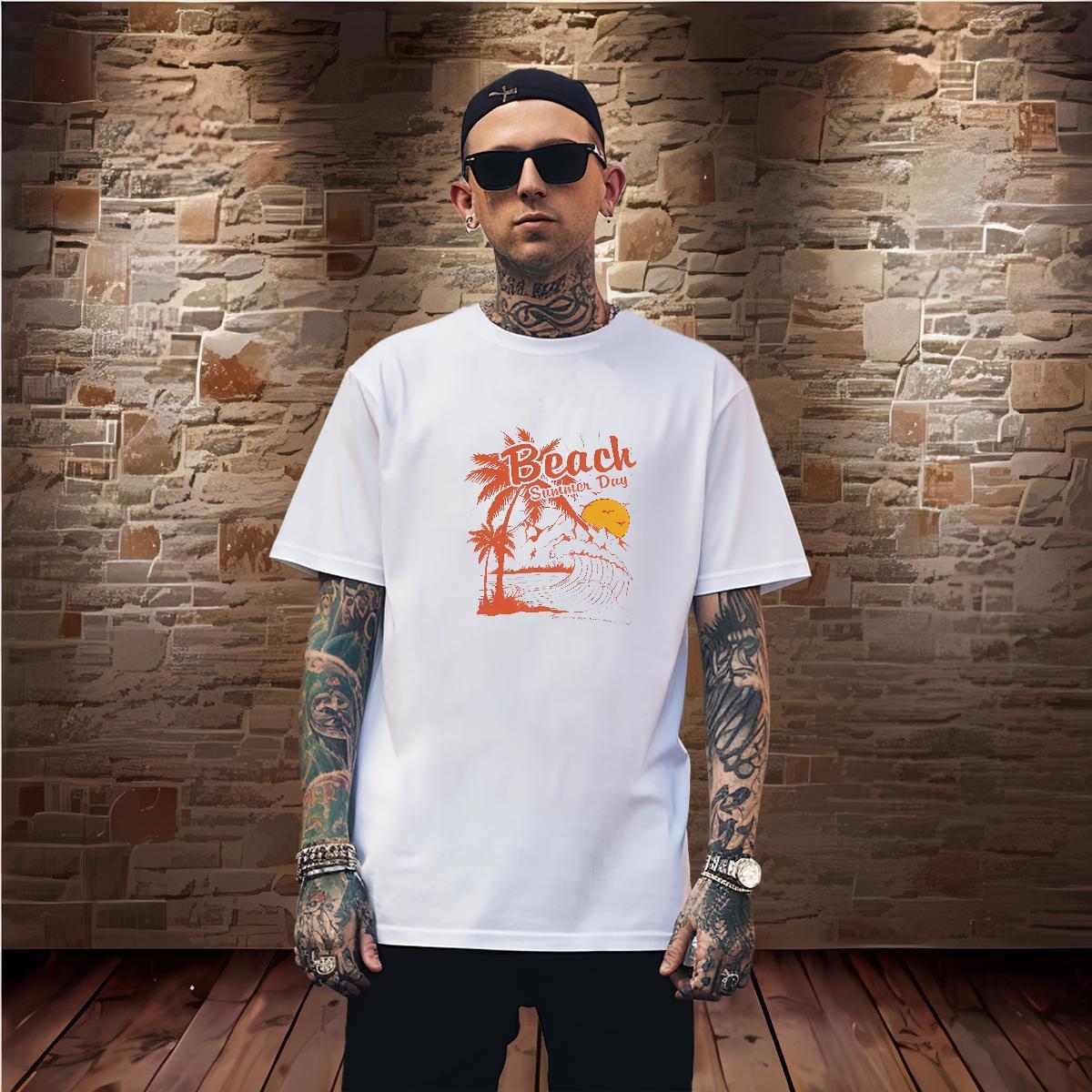 Men T Shirts 230g Pure Cotton tree Street Casual Short Sleeve O-Neck Plus Size Custom Men Tshirts 2024 Free Shipping Top Tees