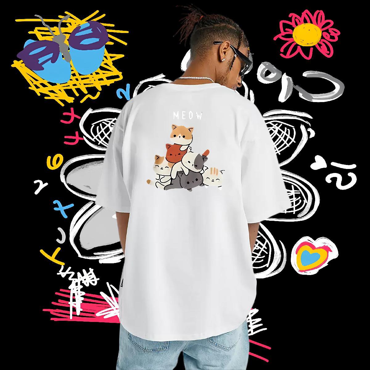New Arrival T-Shirts for Men 230g Cotton cat High Street Hip Hop Top Tees Short Sleeve Soft Cool Mens Tshirts Graphic