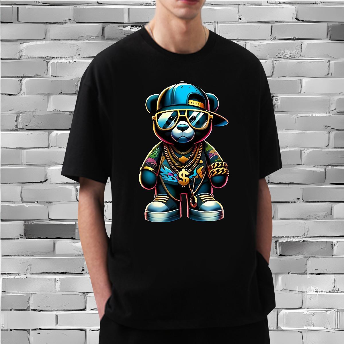 DIY Customized Mens T Shirts 230g 100% Cotton bear Daily Wear Clothes O-Neck Short Sleeve Cool Couples T Shirts Custom Anime