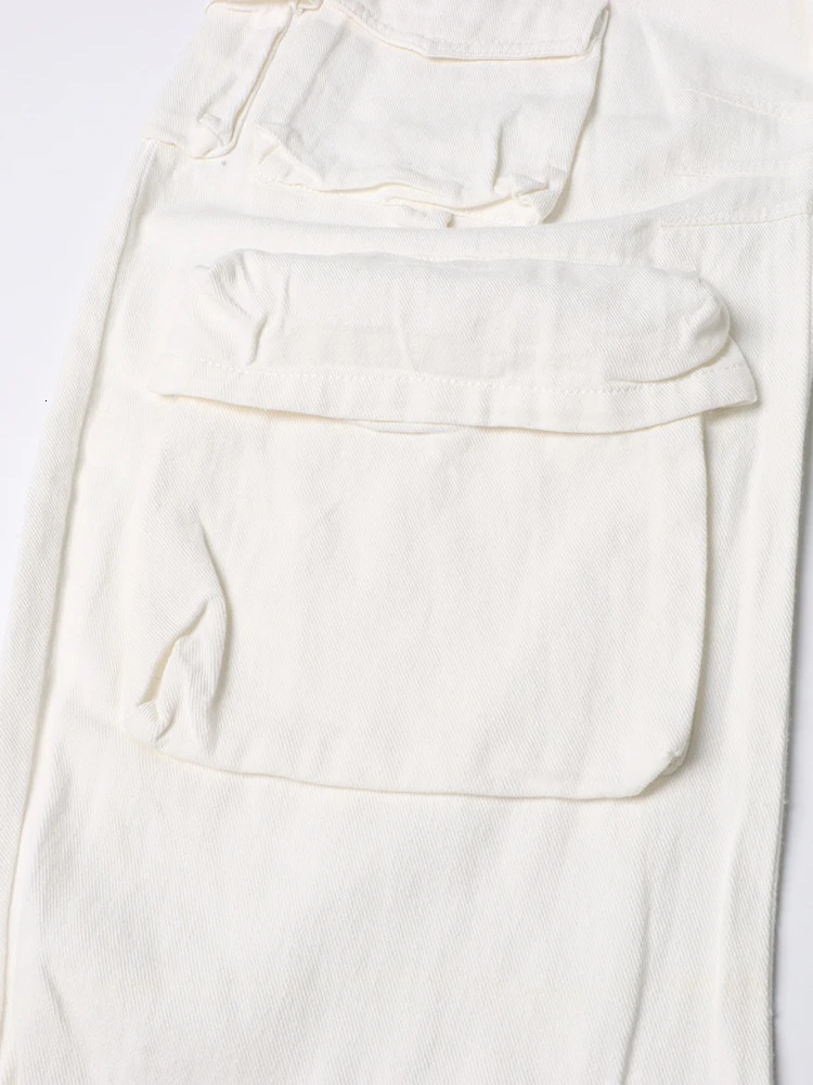 VGH White Loose Patchwork Pockets Trousers For Women High Waist Spliced Zipper Minimalist Casual Cargo Pants Female Fashion 240806