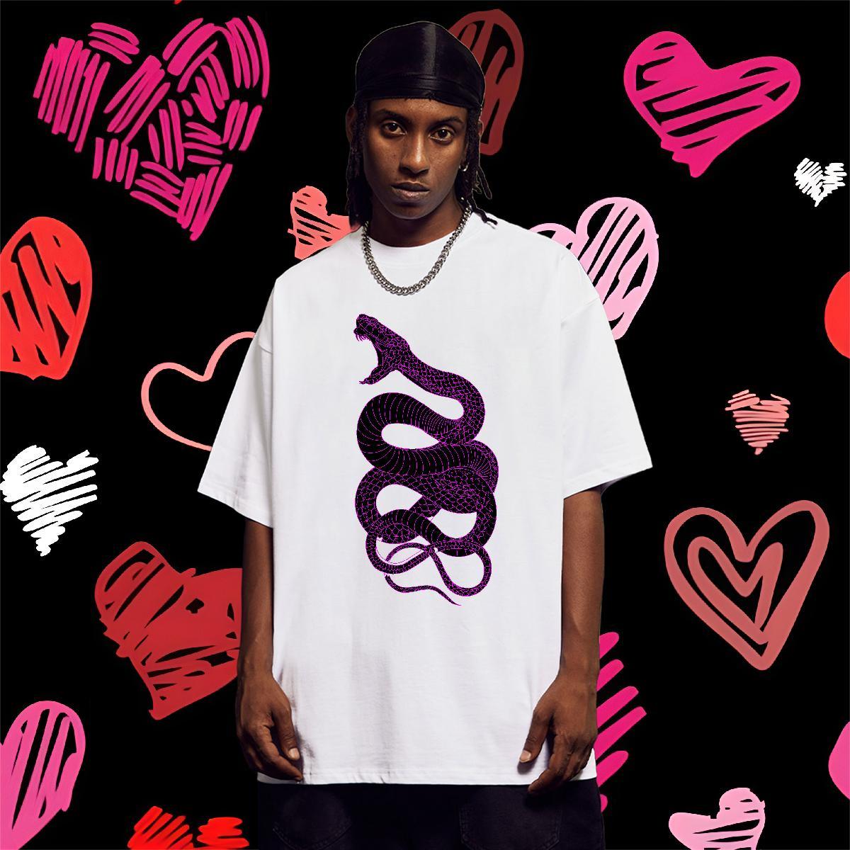 Brand T Shirts Men 230g 100% Cotton snake Summer Casual Polos Breathable Crew Neck Popular Men Tops Tees DIY Anime