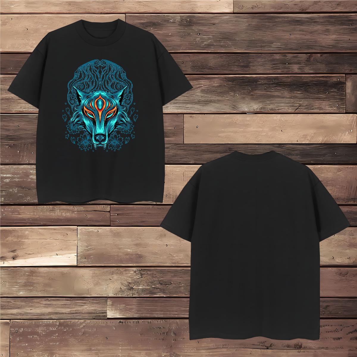 Designer Tshirts 230g Cotton wolf T Shirt For Man Casual Breathable Crew Neck Cartoon Print New Designer Tees Shirts