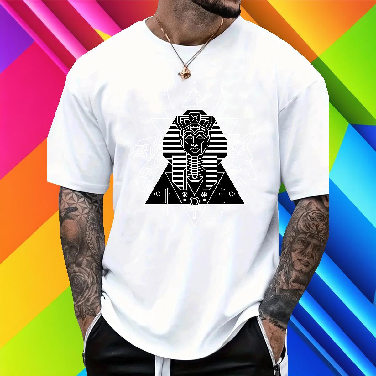T-Shirts for Men 100% Cotton 230g Geometric line Anime Printing Street Breathable Short Sleeve Oversized 4XL Couples T Shirts Free Shipping Cool Desig