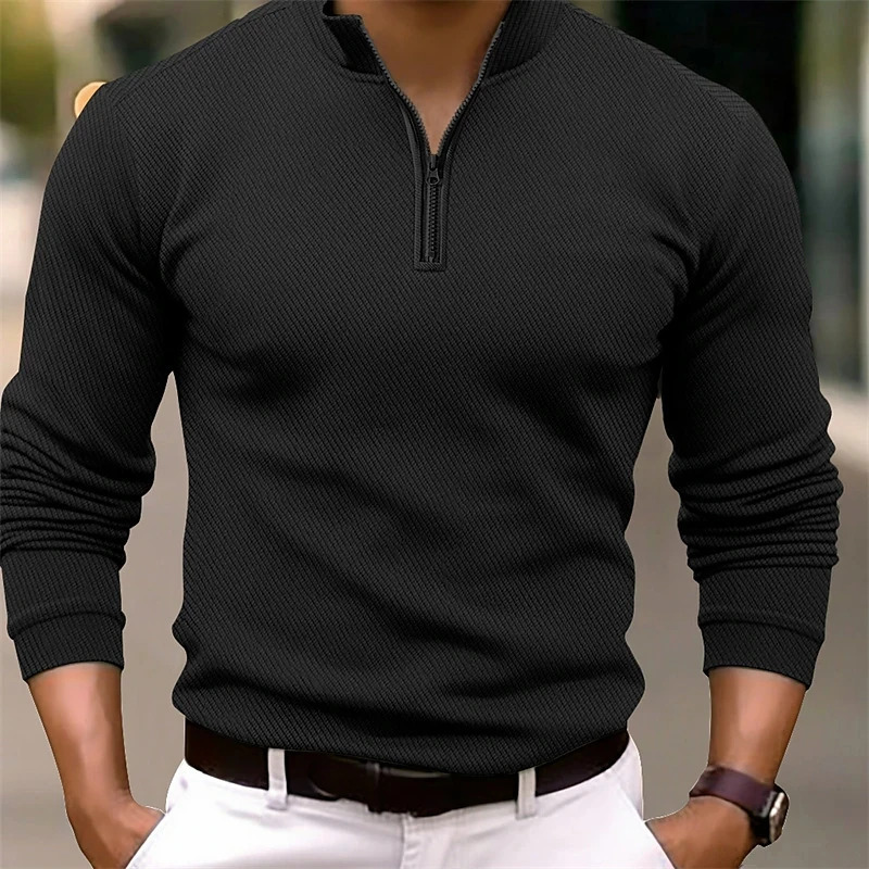 Trend Mens Fashion V-Neck Shirt Long Sleeve Mens Stitching Casual Sport T-Shirt Tops 240814