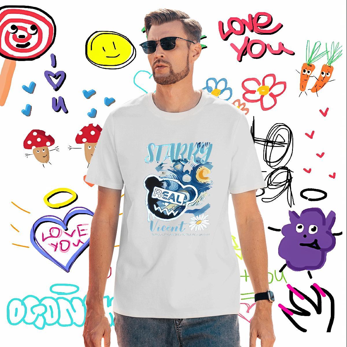 Soft Mens Tshirts 230g Cotton bear Mens T Shirts High Street Hip Hop Breathable Crew Neck Graphic Casual New Wear