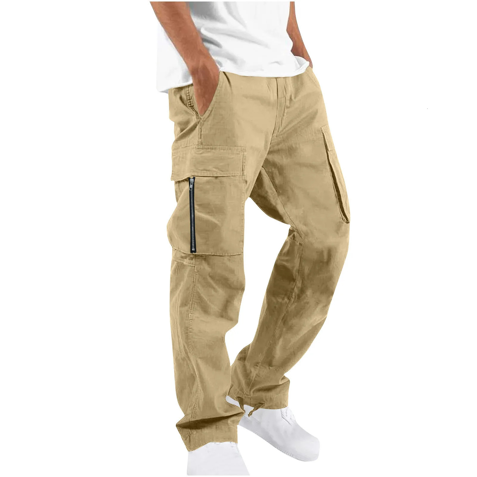 fashionable straight leg sports pants antitheft casual mens oversized loose work multi pocket 240806