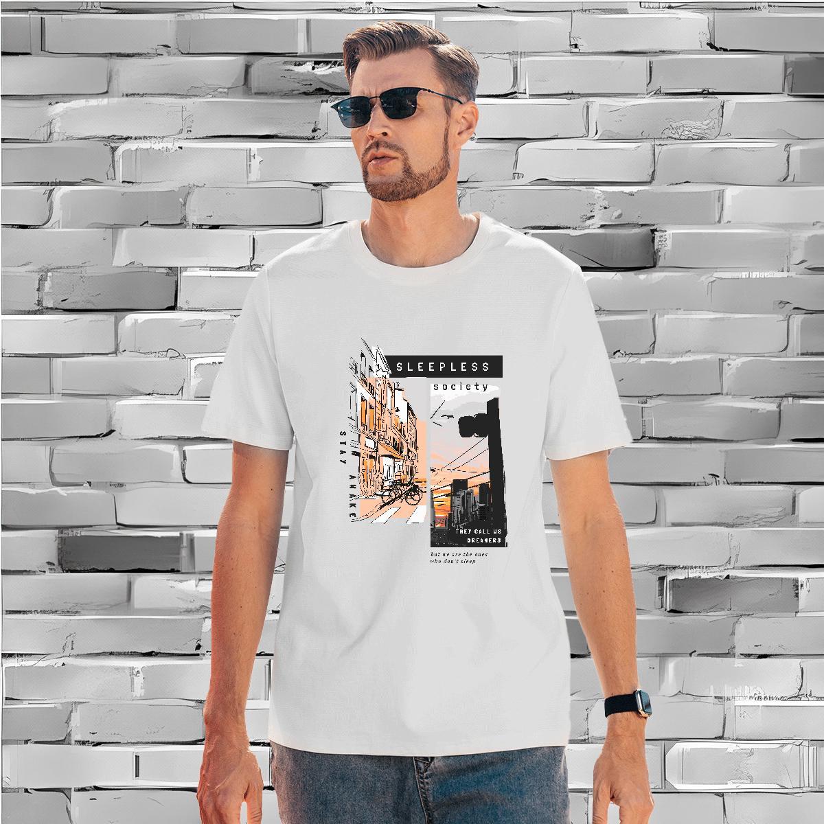 Soft Tshirt for Man Woman 230g Cotton Tall buildings, streets T-Shirts Summer Casual Breathable Crew Neck Custom Printed Customized Tshirts