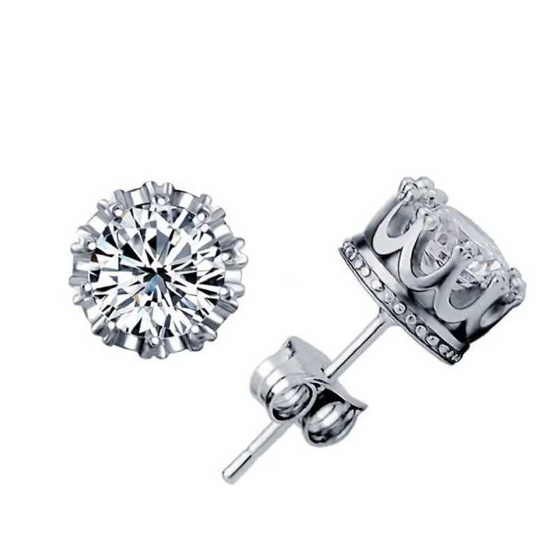 Silver plated fashion jewelry 8MM round 2-carat cubic zirconia stud earrings W240803