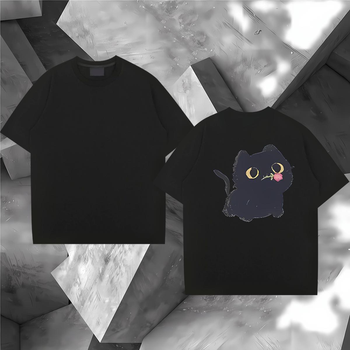 Fashion New Men T Shirts 230g Cotton cat Beach Wear O Neck Short Sleeves TOP Quality Tshirts Plus Size Cartoon