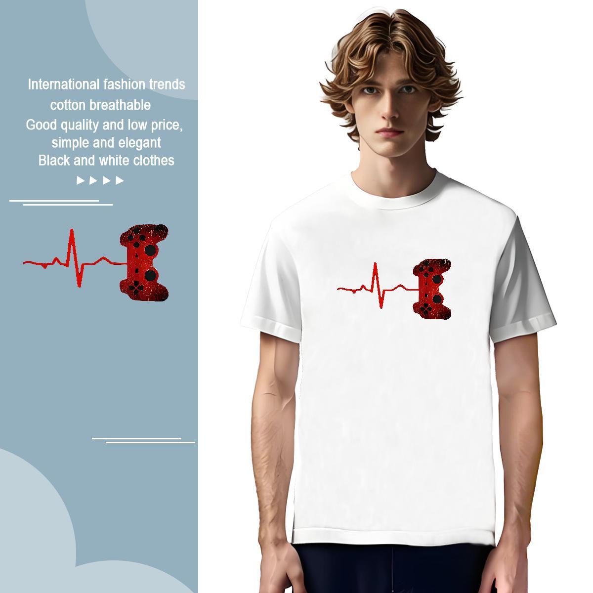 T shirt 230g Cotton heartbeat Spring Summer O-Neck Short Sleeve DIY Printed Men Tshirts Stylist Unisex Tops