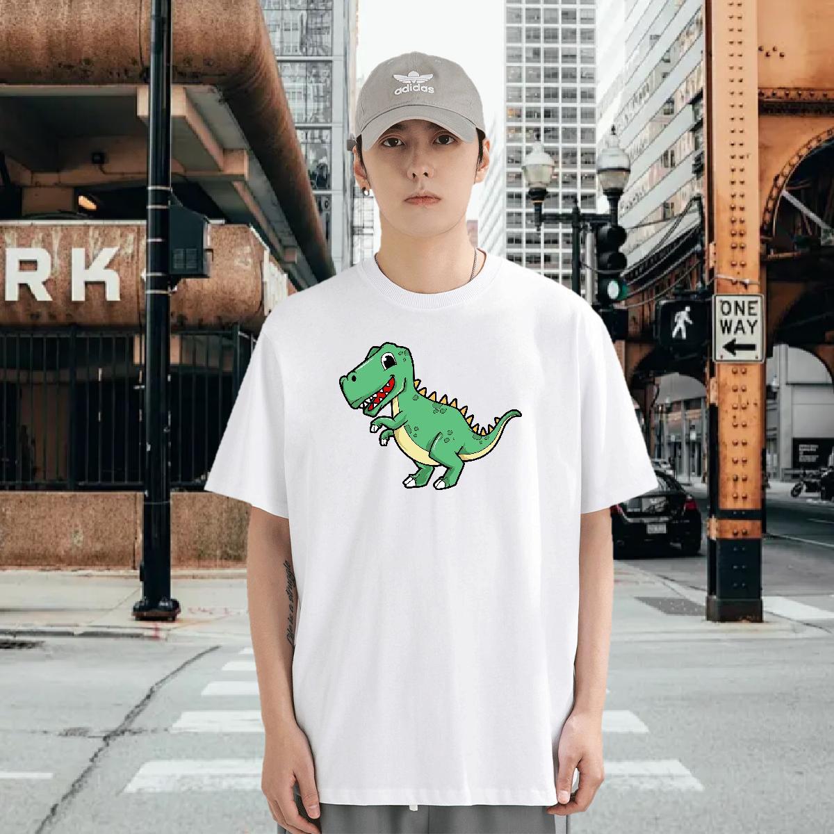 T-Shirts for Men 230g Pure Cotton dinosaur Sports Casual Breathable Floral Print Men Tees New Designer Free Shipping Clothes