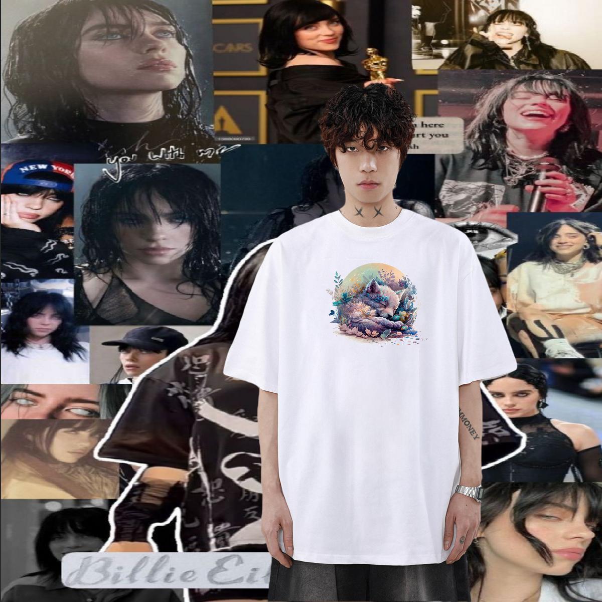 DIY Customized T Shirts Men 230g Pure Cotton wolf Beach Wear Breathable Loose Tshirt for Man Woman Custom Print Oversized