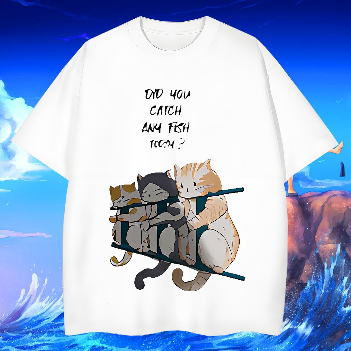 T-Shirts for Men 230g Pure Cotton cat Casual Daily Wear Crew Neck Breathable Customized Print Men Tshirts Factory Direct Popular Clothes