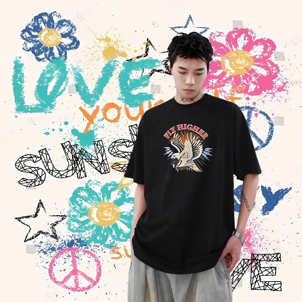 Wholesale Men T Shirts 230g Cotton cool Street Wear Tops Tees Short Sleeve O-Neck Soft Men Clothes T-Shirt DIY Logo Oversized