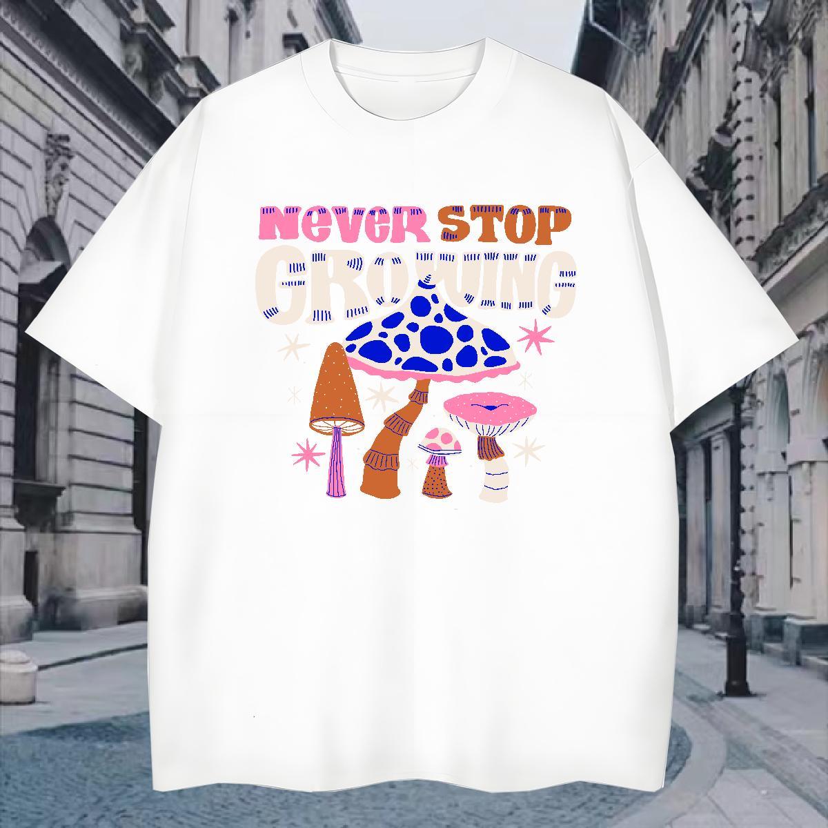T Shirt For Man 100% Cotton 230g mushroom Daily Wear Breathable Crew Neck Oversized 3XL 4XL Men Tops Tees New Brand Clothes