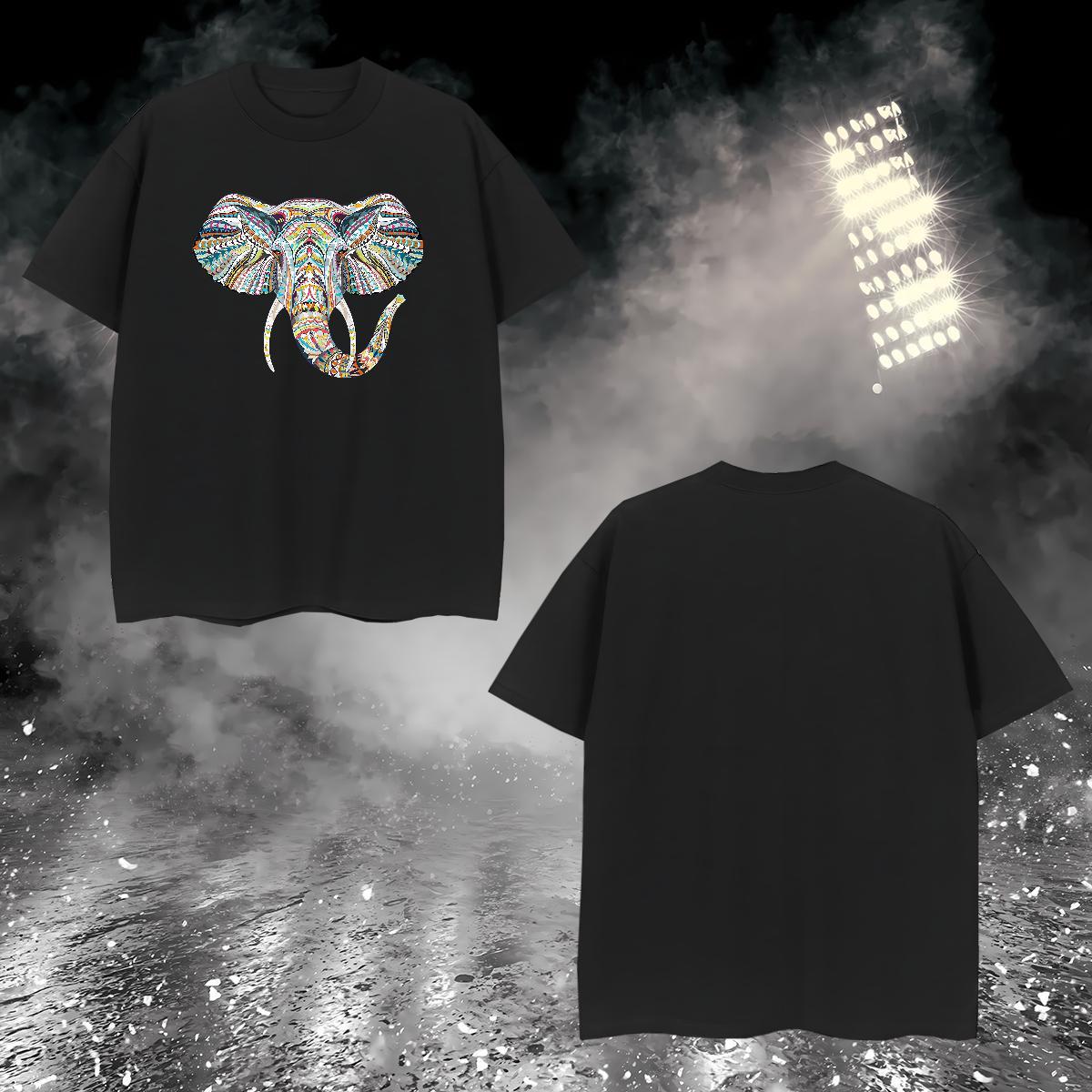 T-Shirts for Men 100% Cotton 230g Elephant Daily Outfit Breathable Short Sleeve Floral Print Men Tops Tees Customized Soft Tops Shirt