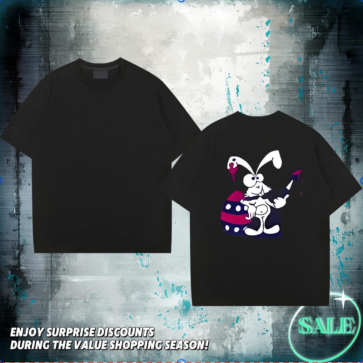 Brand T Shirts Men 100% Cotton 230g rabbit Anime Printing Street Polos O-Neck Short Sleeve Designer Men Tees Floral Print