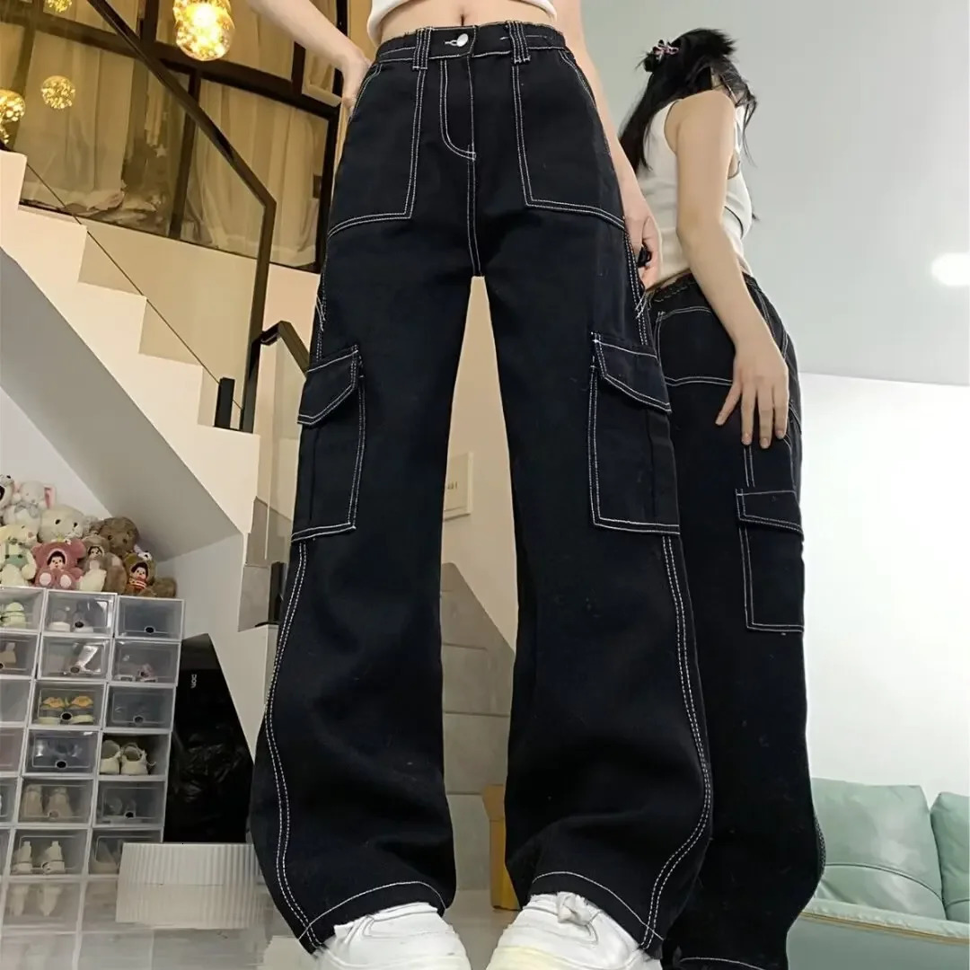 Jeans Womens Straight-leg Loose-fit Spring Autumn/winter High-waisted Slimming Petite Wide-leg Cargo Pants 240806