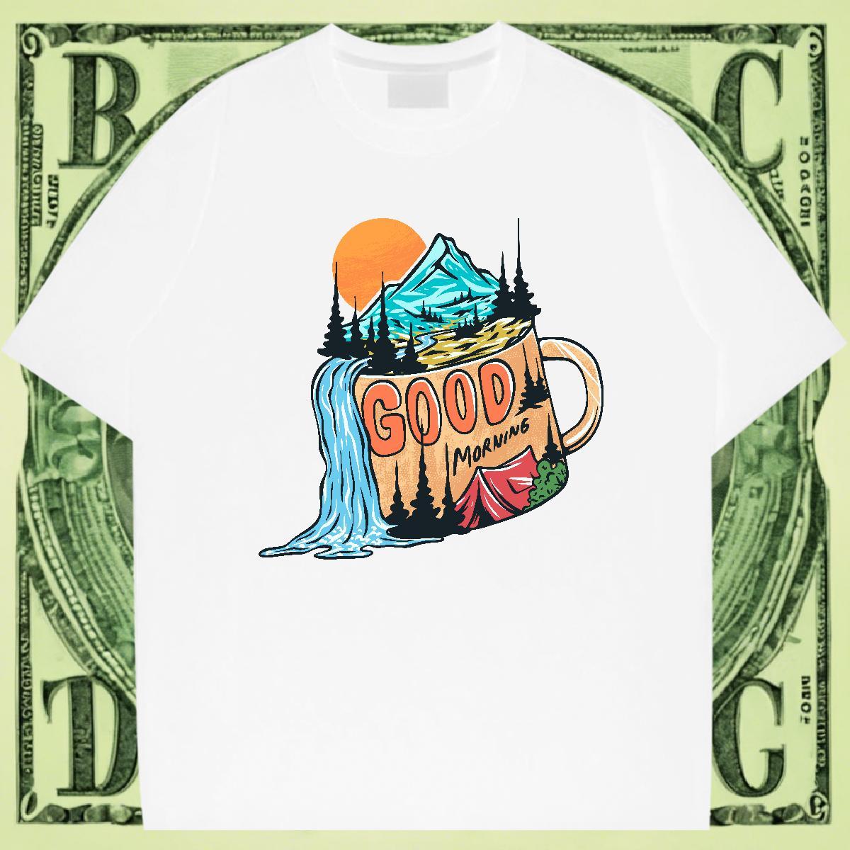 Classic Couples T Shirts 230g 100% Cotton Casual Daily Wear mountains Cartoon Print Breathable Short Sleeve Fashion Designer Mens T Shirts Tees