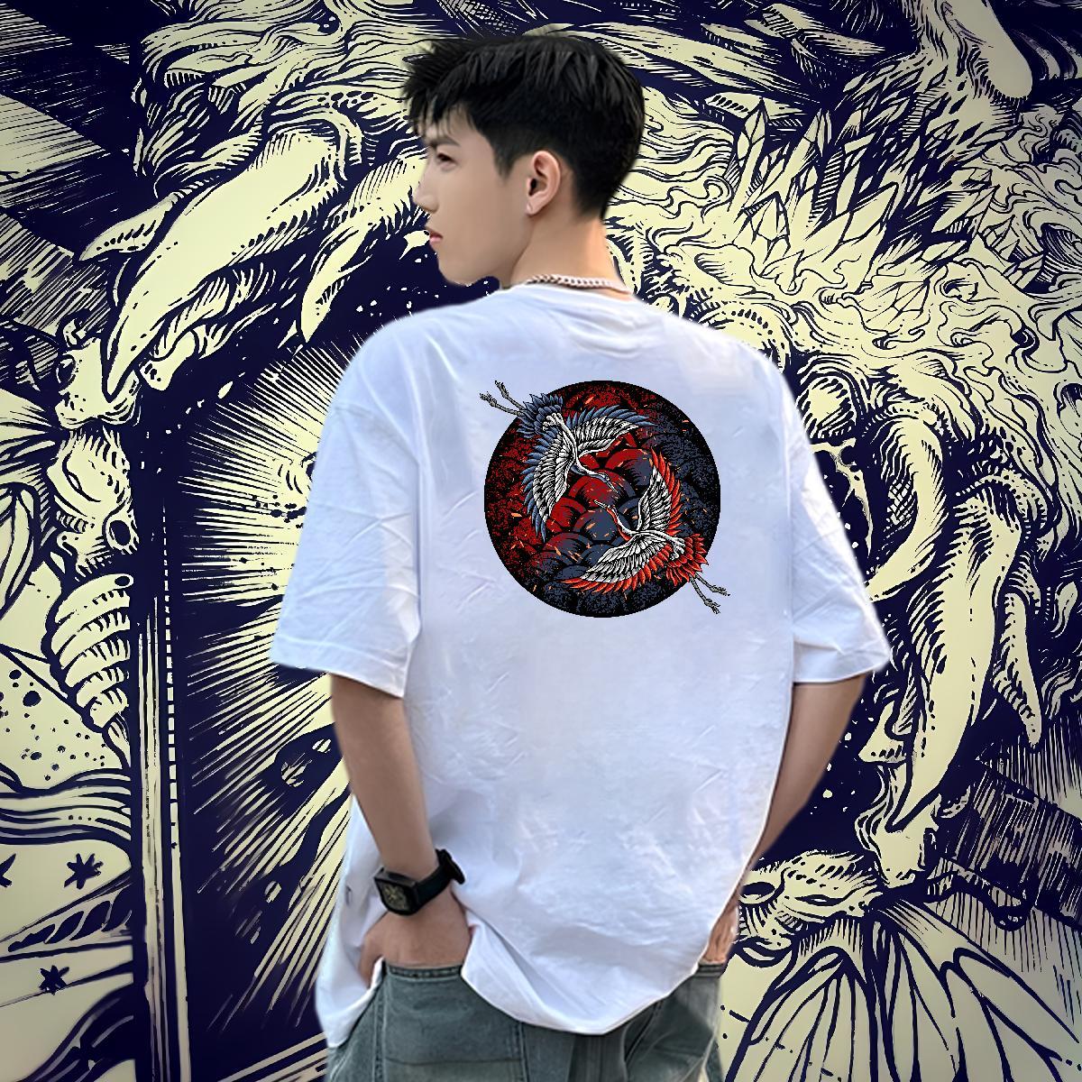 Classic Casual Men T Shirts 230g 100% Cotton eagle Hip Hop Tee Shirt Short Sleeve O-Neck Designer Men Clothes T-Shirt Black Oversized
