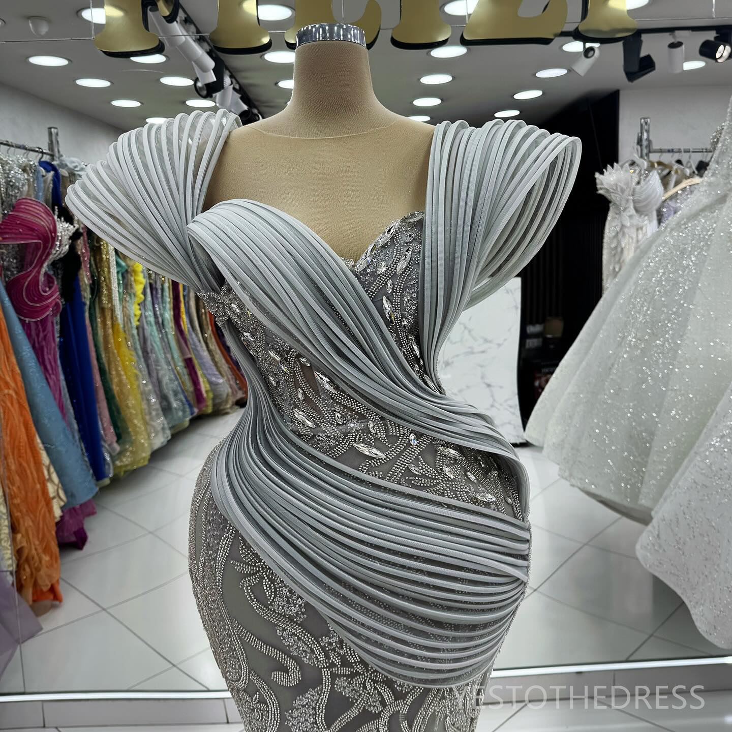 2024 Plus Size Silver Prom Dress Mermaid Promdress Evening Formal Gowns Illusion Beaded Lace Spaghetti Straps Birthday Party Dress Second Reception Go