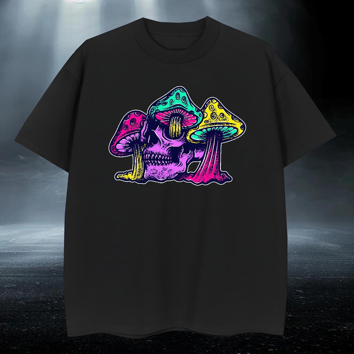 Factory Direct T Shirts Men 100% Cotton 230g mushroom Street Wear Polos O Neck Short Sleeves Unisex Men Tshirts DIY Anime