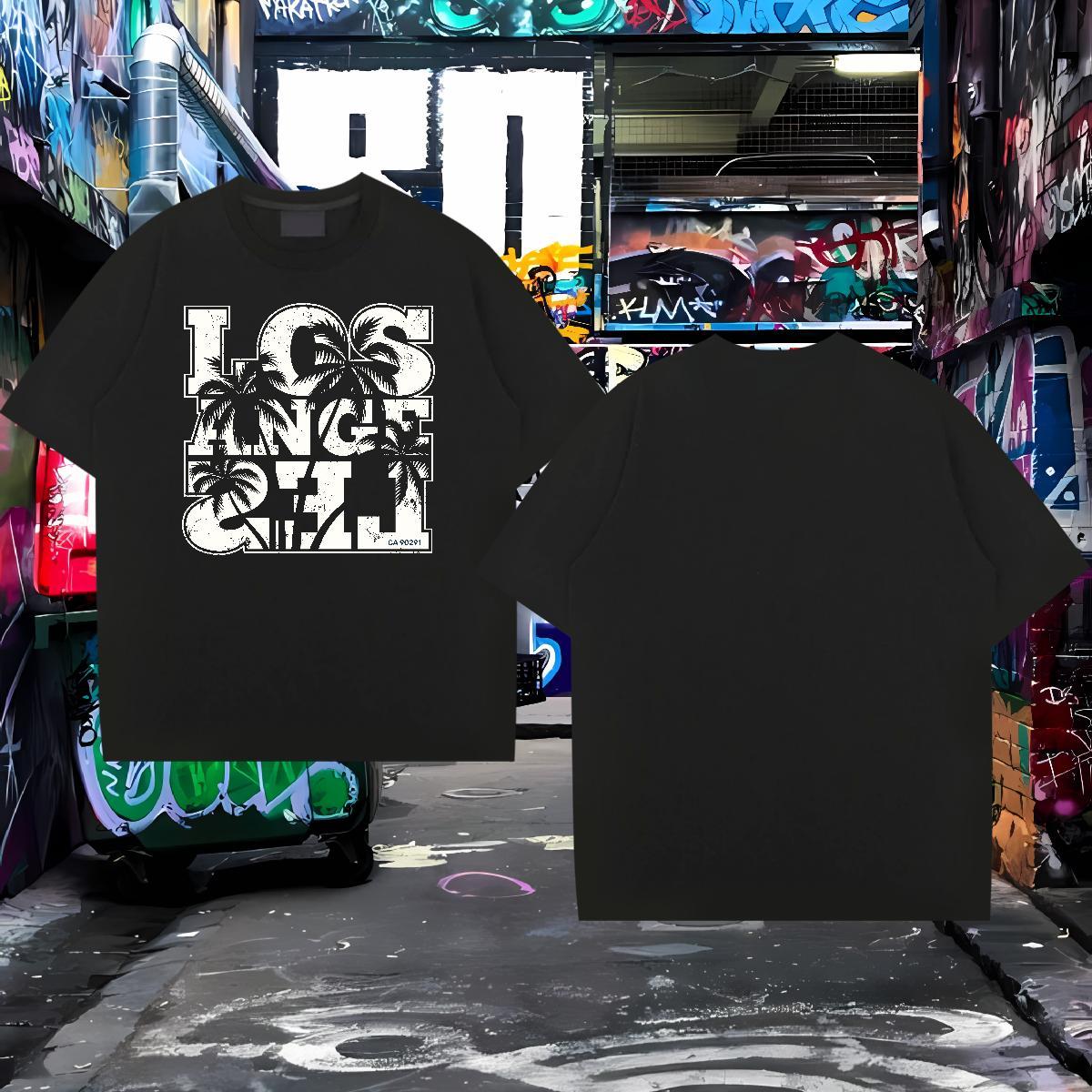 Men T Shirts 100% Cotton 230g painting Sport Crew Neck Anime Men Tops Tees Wholesale Loose Tops Shirt