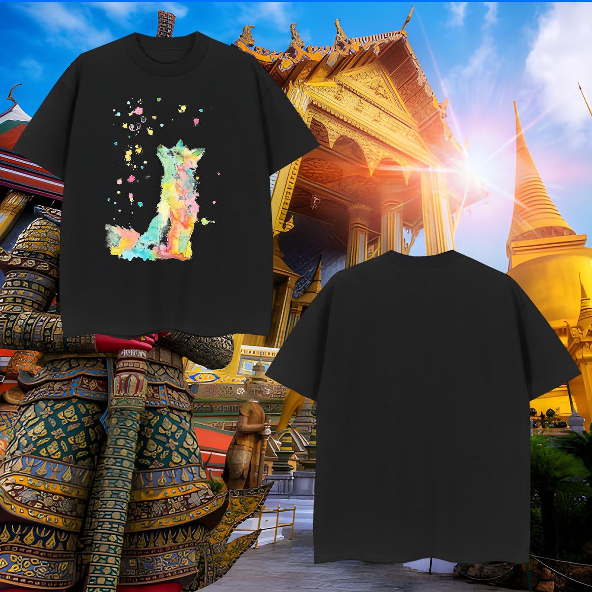 Loose Tshirt for Man Woman 230g Cotton wolf Man T Shirts Anime Printing Street Breathable Crew Neck Custom Anime Brand Clothes