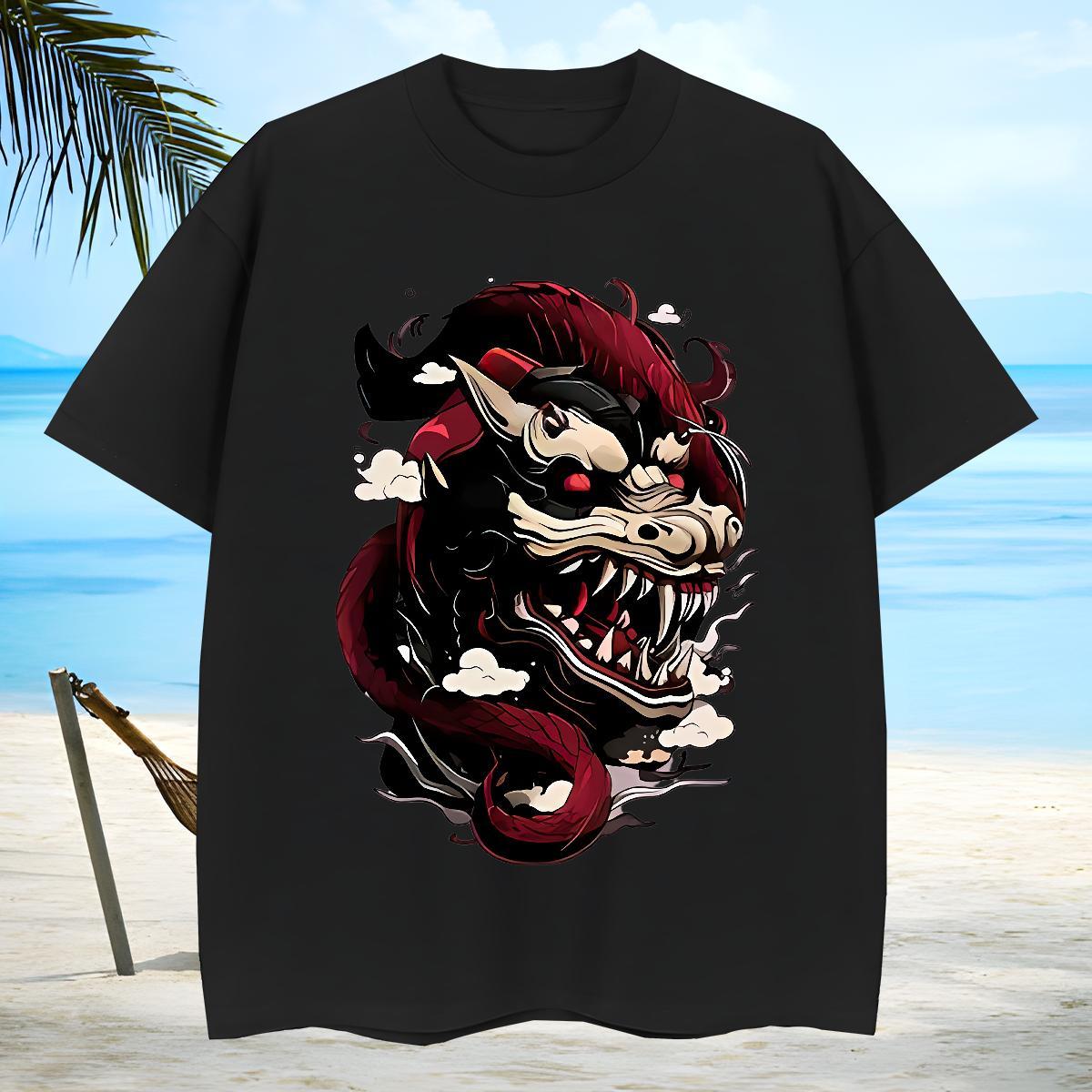 TOP Quality Men Tops Tees 230g Pure Cotton dinosaur T-Shirts for Men Sport Crew Neck Breathable Floral Print 2024 Designer Wear