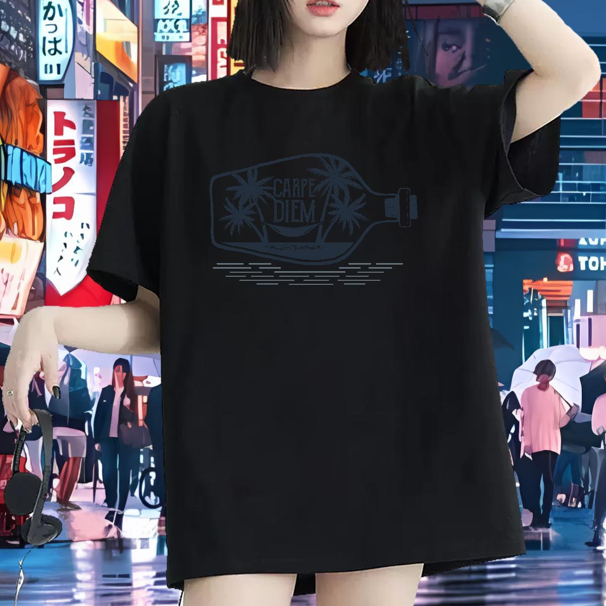 Loose T-Shirts for Women Breathable Soft Woman Tshirt Cartoon Anime tree Sport 230g Pure Cotton Casual New Polos