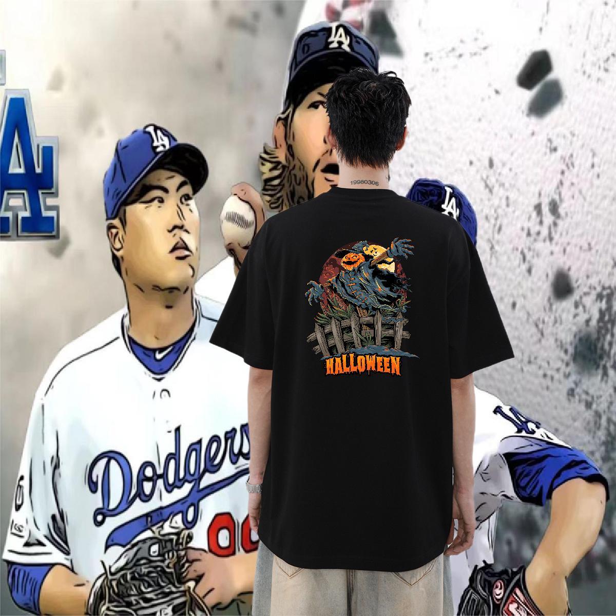 Wholesale Men T Shirts 230g Pure Cotton pumpkin Street Wear Crew Neck Breathable Loose Men Tops Tees Anime