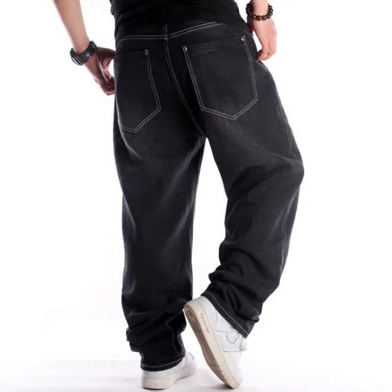 Mens Street Trends Black Washed Jeans Hip Hop Trousers Baggy Jeans For Male Hiphop Skateboard Denim Pants Loose Plus Size 44 46M240803
