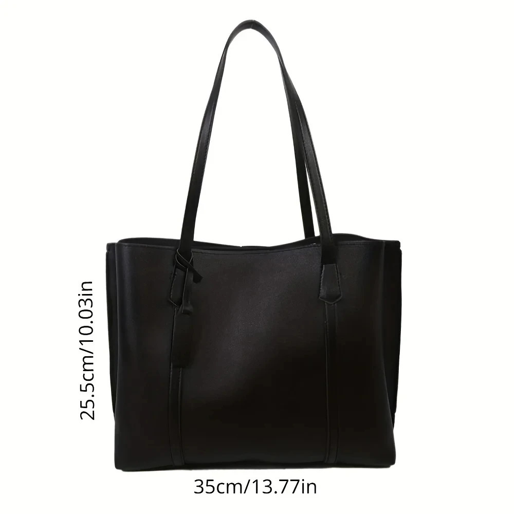 DHlanhai 1PC black minimalist large capacity soft leather tote casual versatile shoulder bag 240822