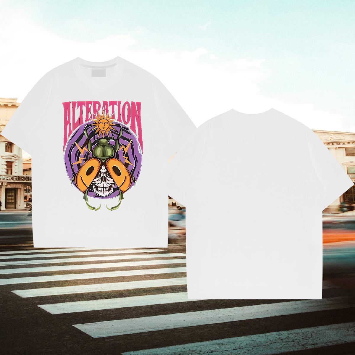 2024 New T shirt 230g 100% Cotton skull Street wear Hip Hop Wear Breathable Short Sleeve Popular Mens Tshirts Custom Cartoon