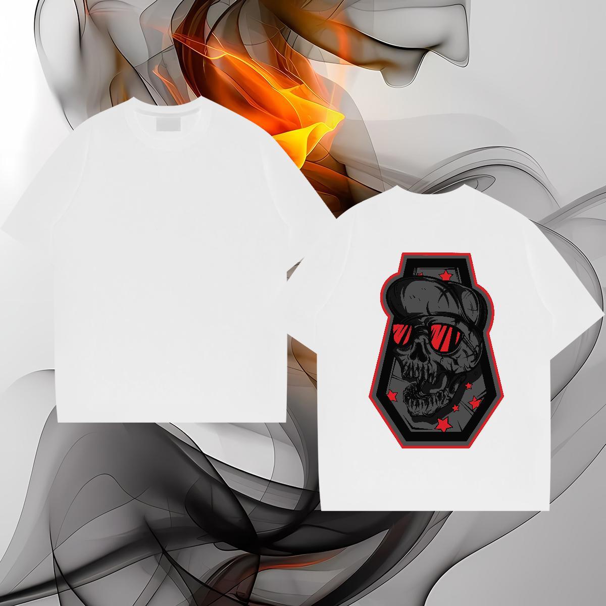 Classic Casual T-Shirts for Men skull Tshirts 230g 100% Cotton Casual Daily Wear Loose Plus Size Cartoon Crew Neck Breathable Couples T Shirts