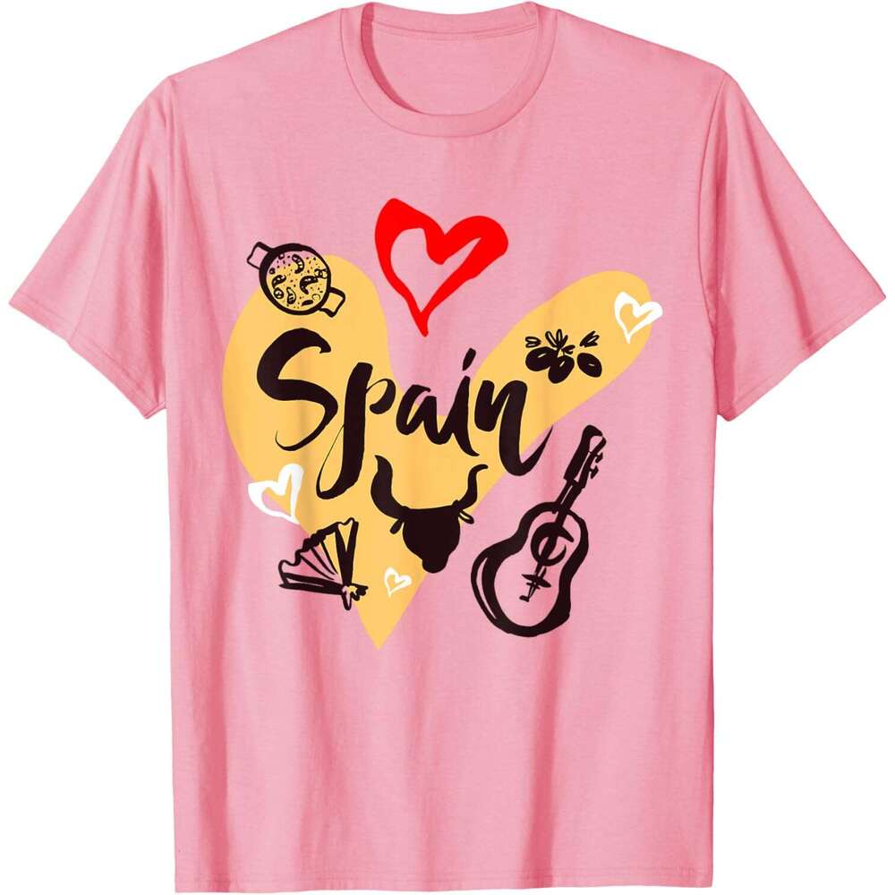 T shirt Mens I Love Spain, Cool Spain Doodles Illustration Graphic Design T-Shirt shirts tshirt graphic tee Casual tops summer clothes Short sleeve Fr