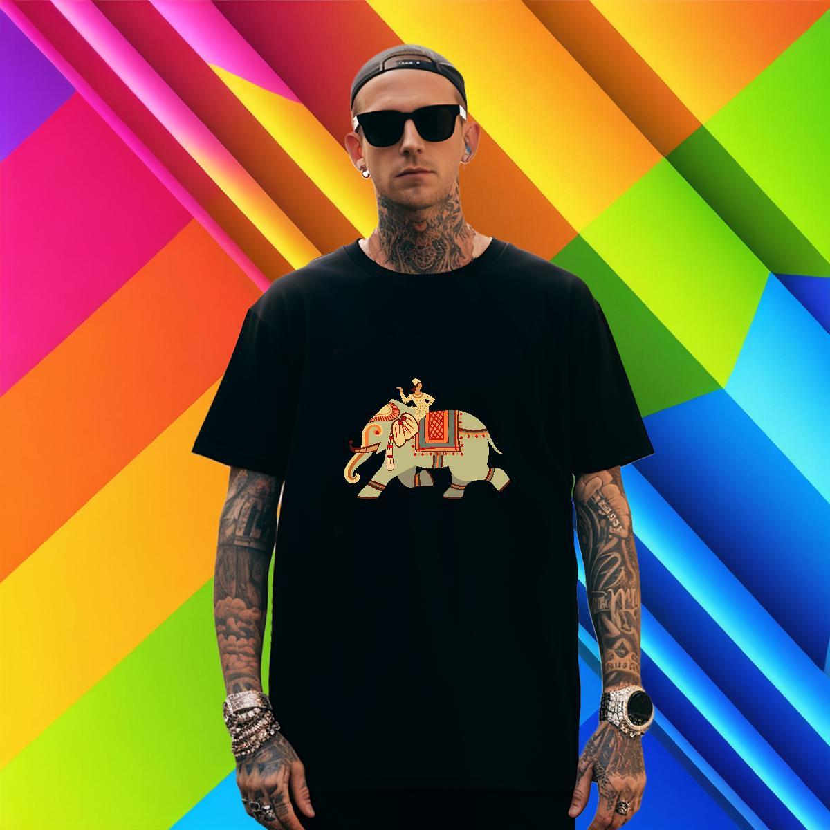 Mens T Shirts 230g 100% Cotton elephant Daily Wear Breathable Crew Neck Cartoon Printing L-4XL Tshirt for Man Woman Fashion Loose Polos