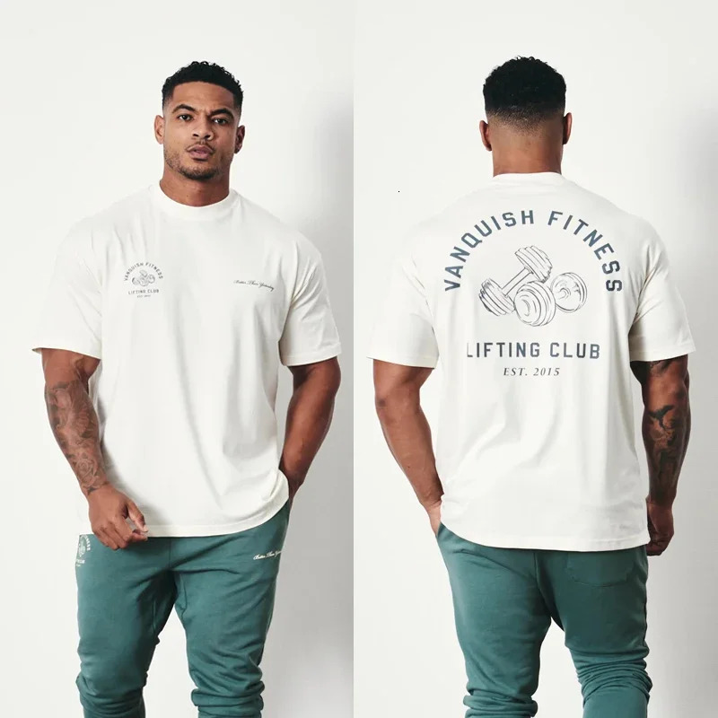Summer Mens T-shirts Gym Running Training Cotton Round Neck Oversized T-Shirt Fashion Men Clothing Fitness Clothes Top 240806