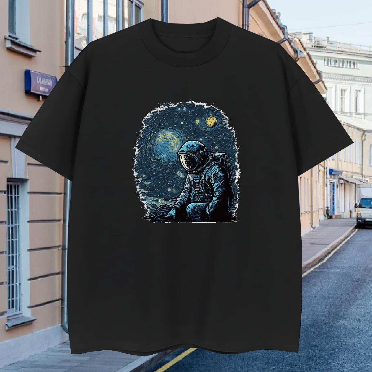 T Shirt For Man 100% Cotton 230g cosmonaut Daily Outfit Breathable Short Sleeve Oversized 4XL Tshirts Fashion Classic Tees Shirts
