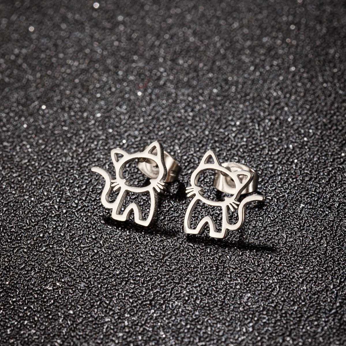 1 pair of cute cat stainless steel earring earrings suitable for male female punk student gifts trendy fashion small earring jewelry W240803