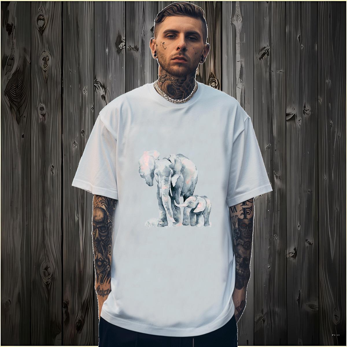 Man T Shirts 230g Cotton Elephant Casual Daily Wear Short Sleeve O-Neck Black Oversized Couples T Shirts New Designer High Quality Tops Shirt