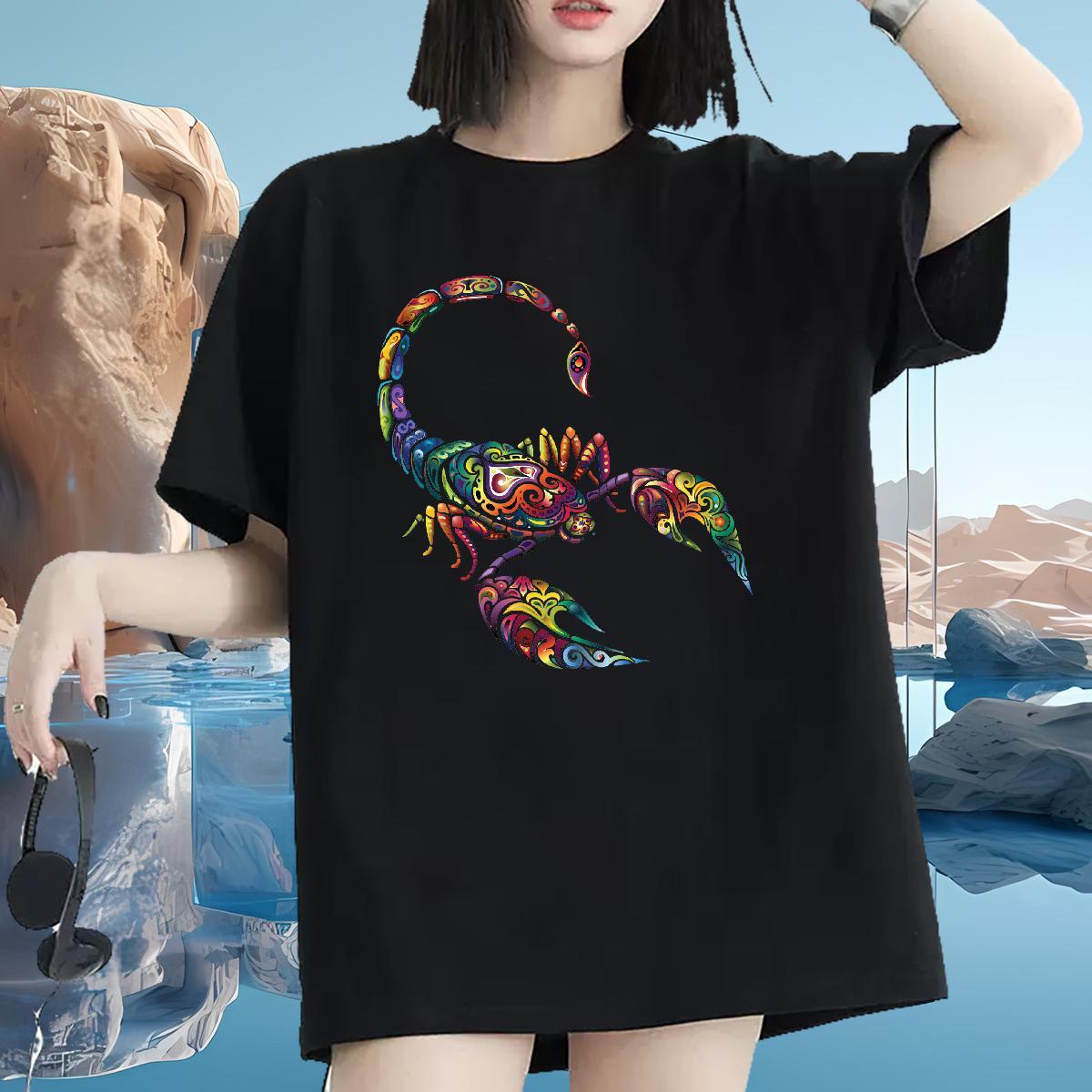 Loose Woman T Shirts O-Neck Short Sleeve Unisex Tshirts Floral Print scorpion Casual 230g 100% Cotton Stylist Wear