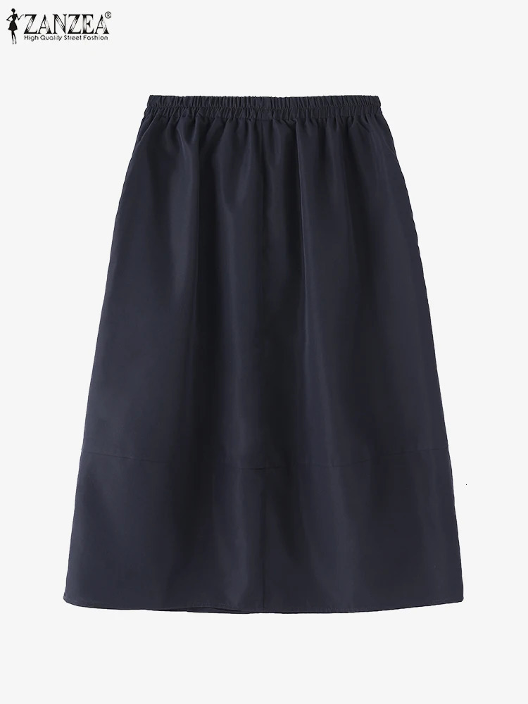 ZANZEA Women Cargo Long Skirt Casual Loose Elastic Waist Midi Skirts Holiday Solid Korean Jupe Summer Straight Pleats Falda 240806